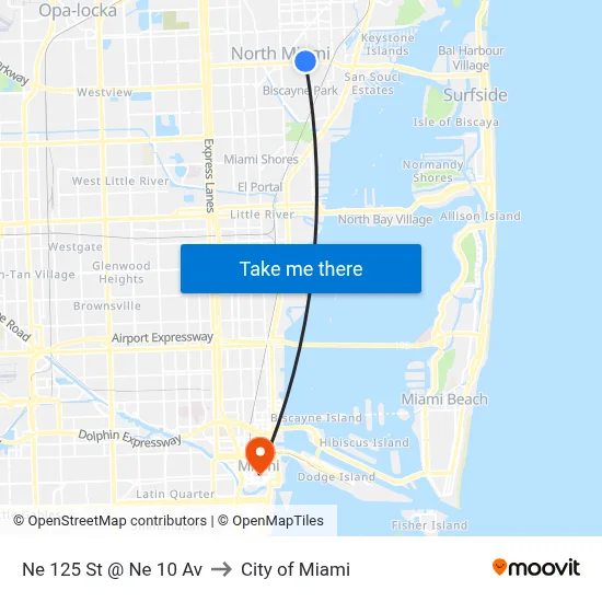 Ne 125 St @ Ne 10 Av to City of Miami map