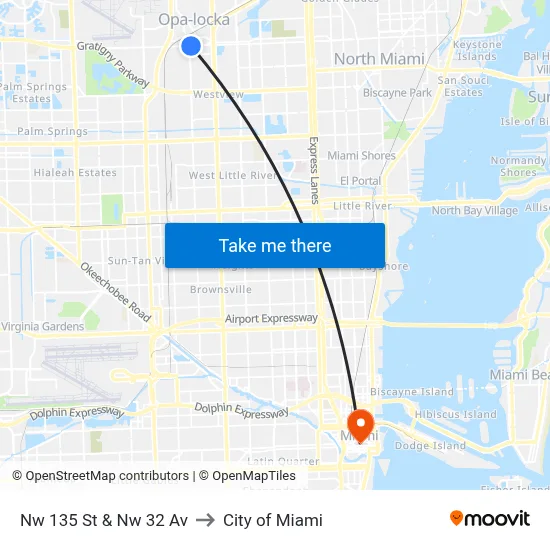 Nw 135 St & Nw 32 Av to City of Miami map