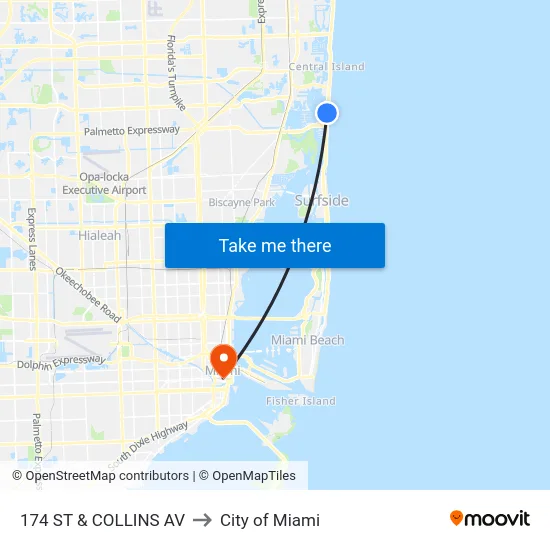174 St@collins Av to City of Miami map