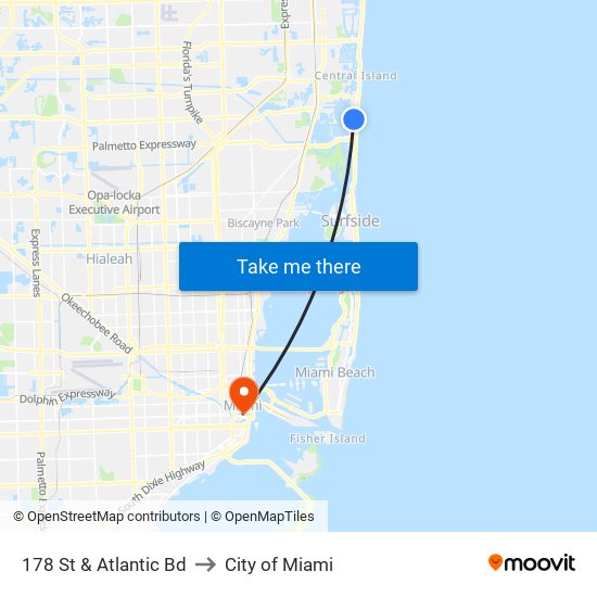 178 St & Atlantic Bd to City of Miami map