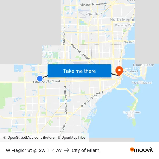 W Flagler St @ Sw 114 Av to City of Miami map