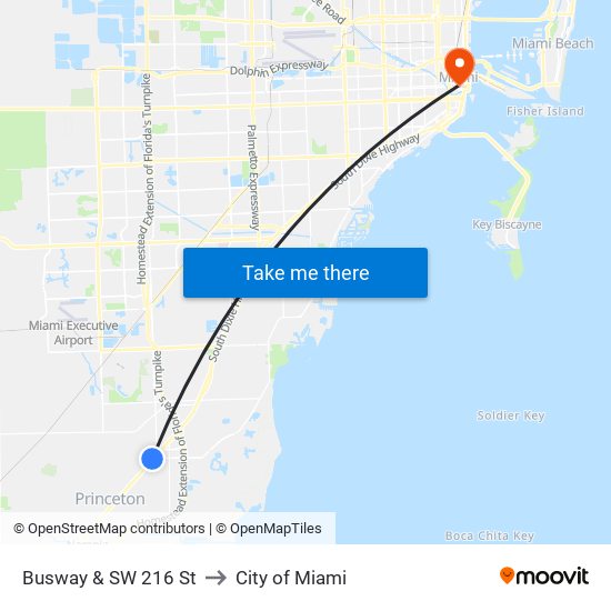Busway & SW 216 St to City of Miami map