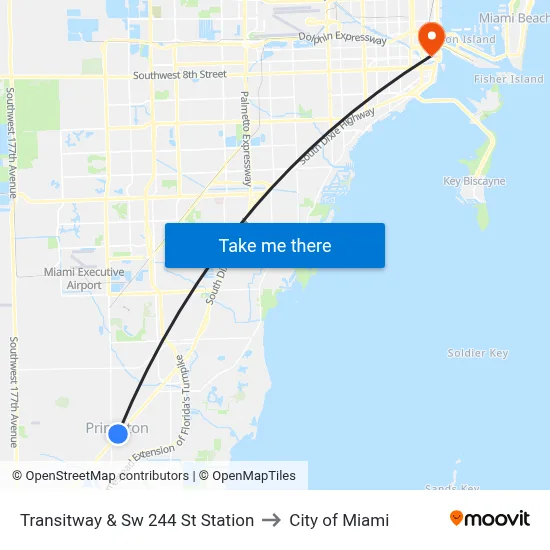 Transitway & Sw 244 St Station to City of Miami map