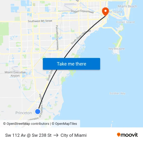 Sw 112 Av @ Sw 238 St to City of Miami map