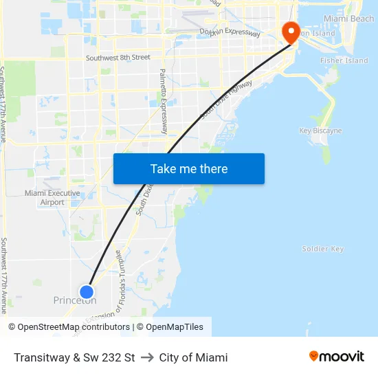 Transitway & Sw 232 St to City of Miami map