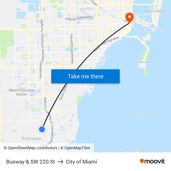 Busway & SW 220 St to City of Miami map