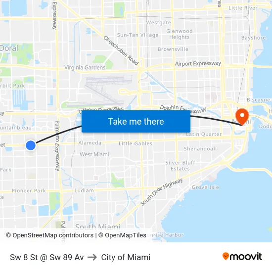 Sw 8 St @ Sw 89 Av to City of Miami map