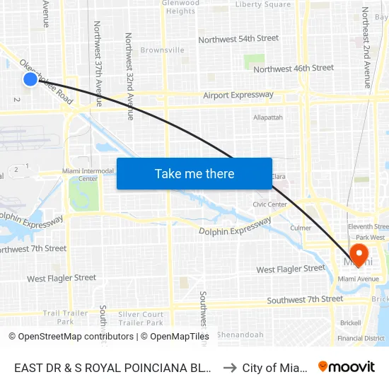 East Dr & S Royal Poinciana Blvd to City of Miami map