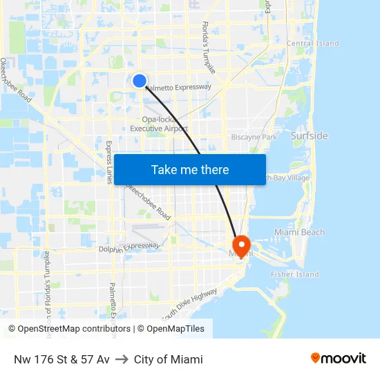 Nw 176 St & 57 Av to City of Miami map