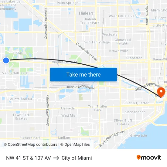 Nw 41 St & 107 Av to City of Miami map