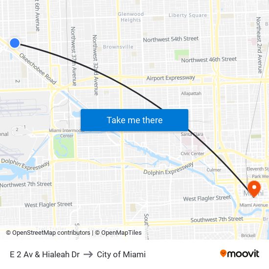 E 2 Av & Hialeah Dr to City of Miami map