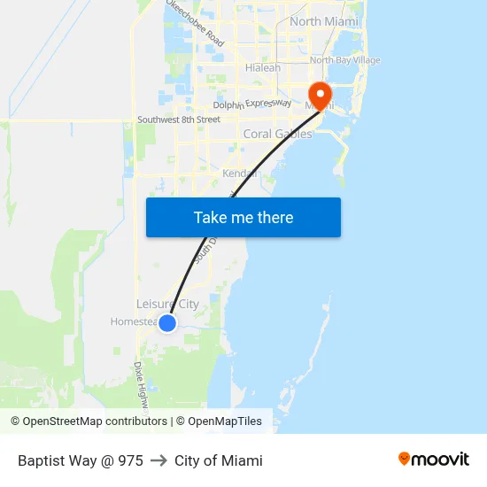 Baptist Way @ 975 to City of Miami map