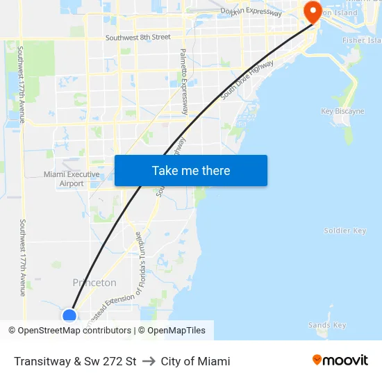 Transitway & Sw 272 St to City of Miami map
