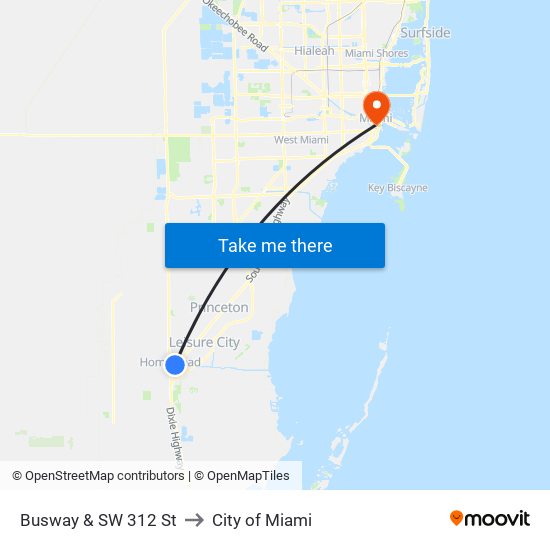 Busway & SW 312 St to City of Miami map