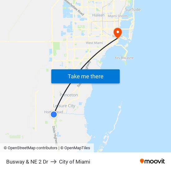 Busway & NE 2 Dr to City of Miami map