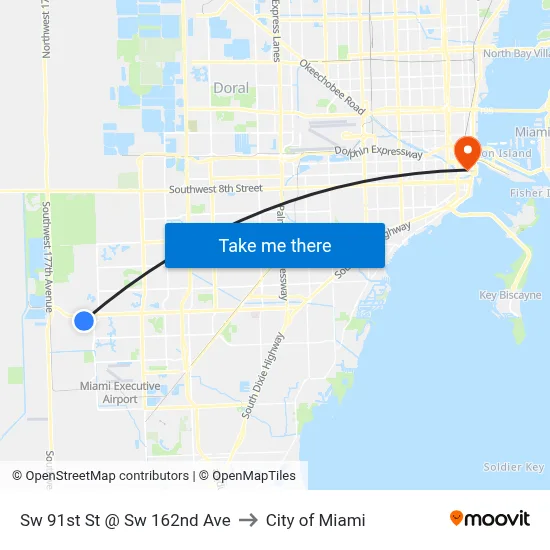 Sw 91st St @ Sw 162nd Ave to City of Miami map
