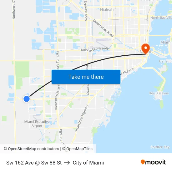 Sw 162 Ave @ Sw 88 St to City of Miami map