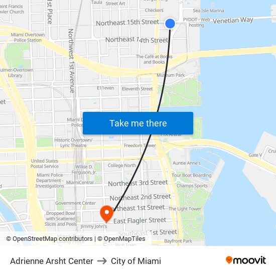 Adrienne Arsht Center to City of Miami map