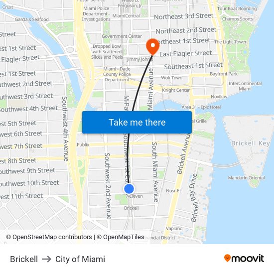 Brickell to City of Miami map