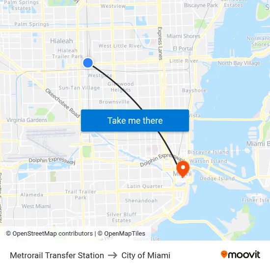 Metrorail Transfer Station to City of Miami map