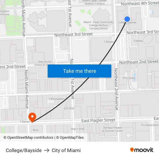 College/Bayside to City of Miami map