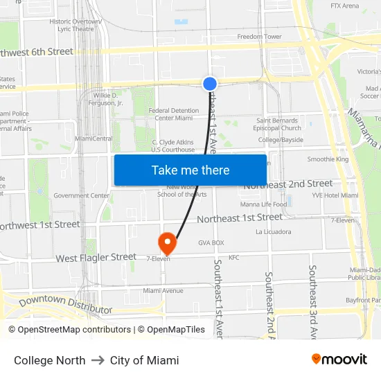 College North to City of Miami map