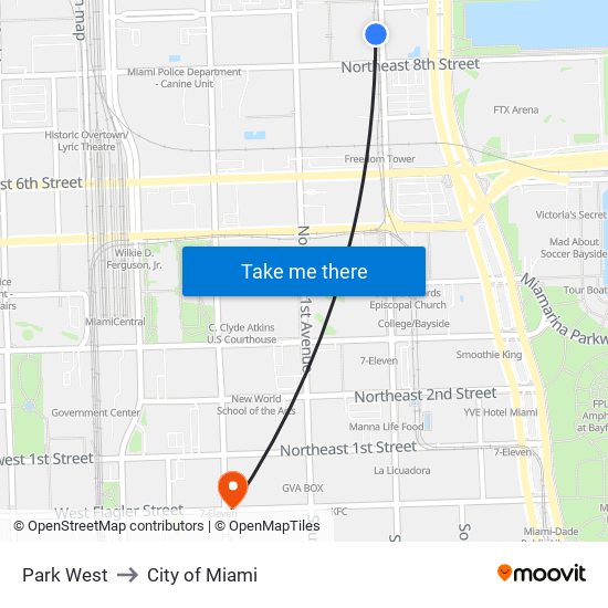 Park West to City of Miami map