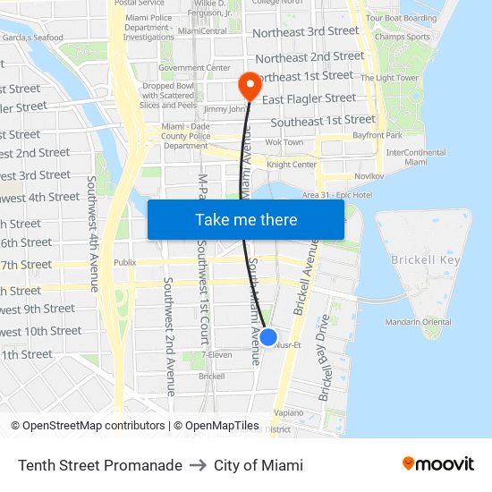 Tenth Street Promanade to City of Miami map