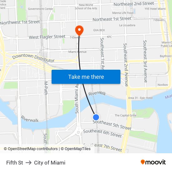 Fifth St to City of Miami map