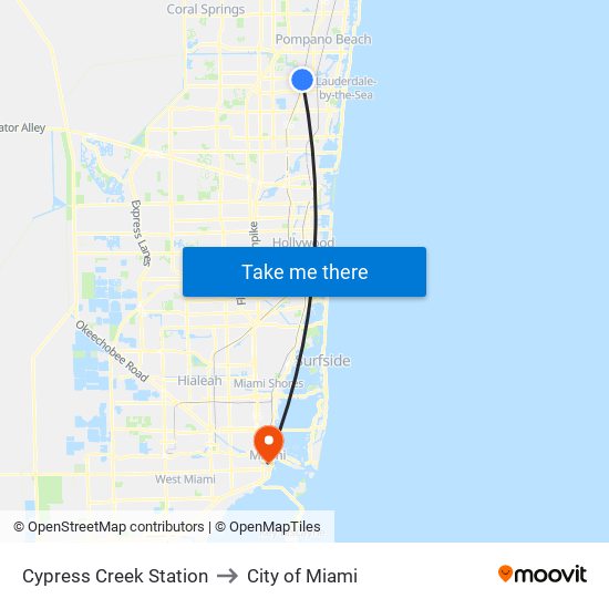 Cypress Creek Station to City of Miami map