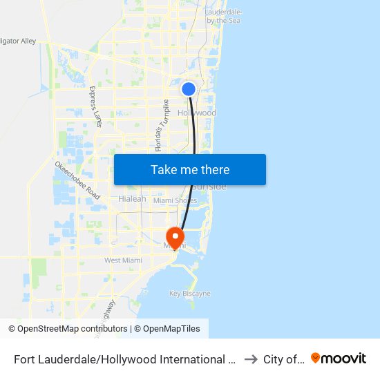 Fort Lauderdale/Hollywood International Airport at Dania Beach Station to City of Miami map