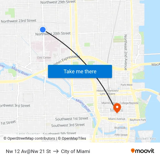 Nw 12 Av@Nw 21 St to City of Miami map