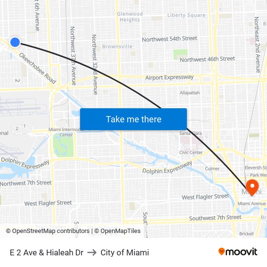 E 2 Ave & Hialeah Dr to City of Miami map