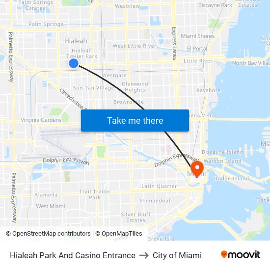 Hialeah Park And Casino Entrance to City of Miami map