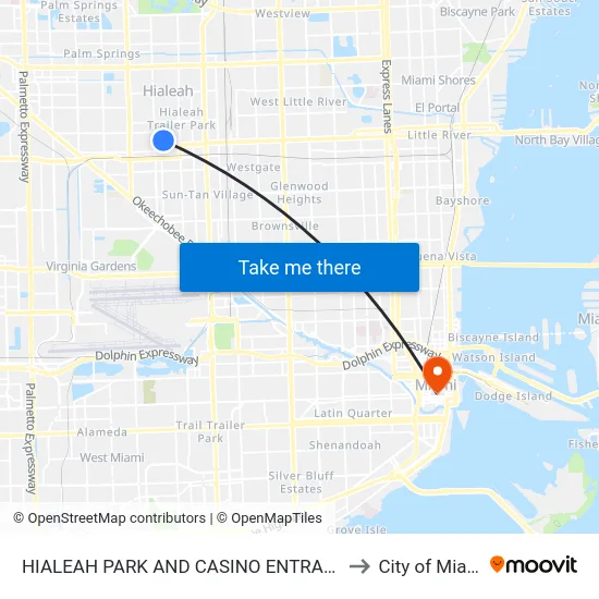 Hialeah Park And Casino Entrance to City of Miami map