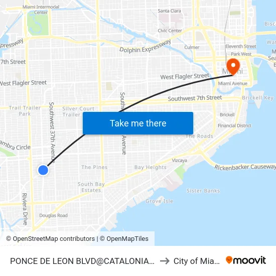 Ponce De Leon Blvd@catalonia Av to City of Miami map