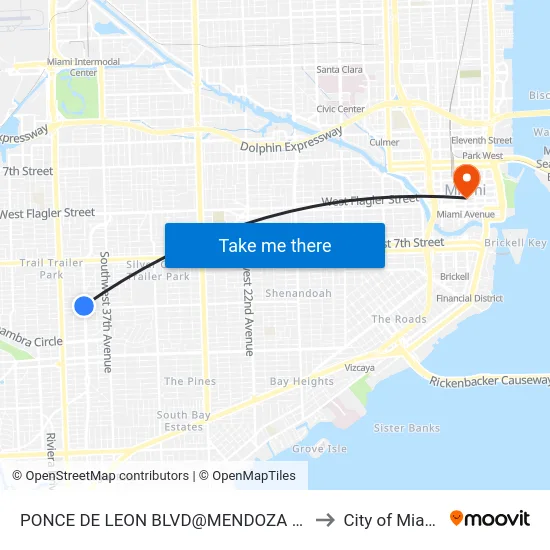 Ponce De Leon Blvd@mendoza Av to City of Miami map