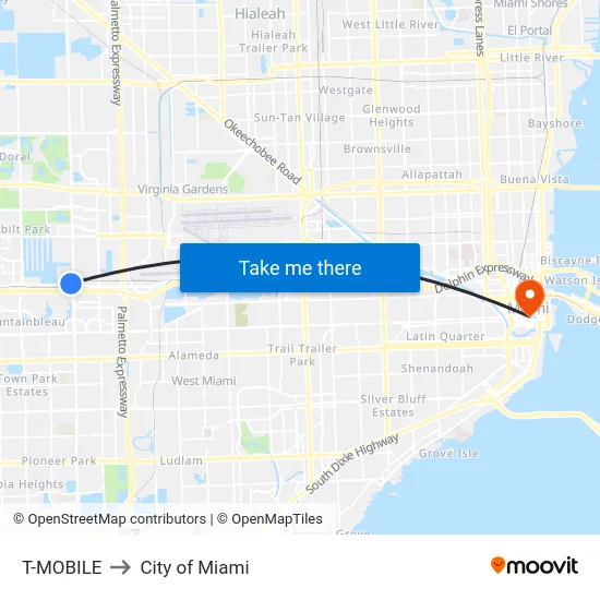 T-Mobile to City of Miami map