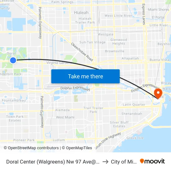 Doral Center (Walgreens) Nw 97 Ave@nw 41 St to City of Miami map