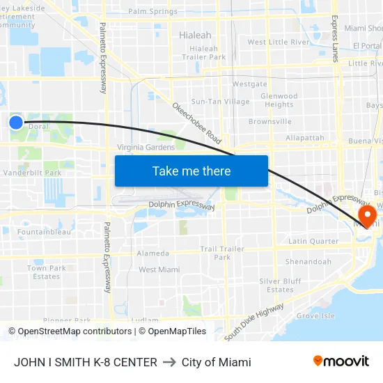 John I Smith K-8 Center to City of Miami map