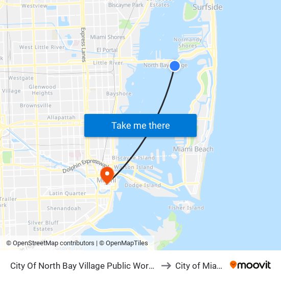 City Of North Bay Village Public Works to City of Miami map