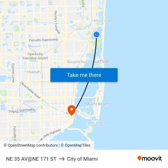 Ne 35 Av@ne 171 St to City of Miami map