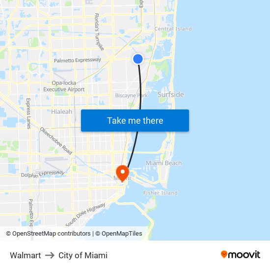 Walmart to City of Miami map