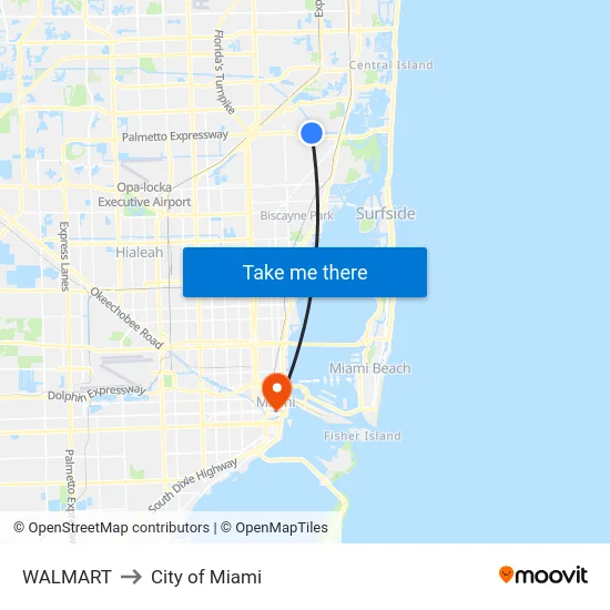 Walmart to City of Miami map