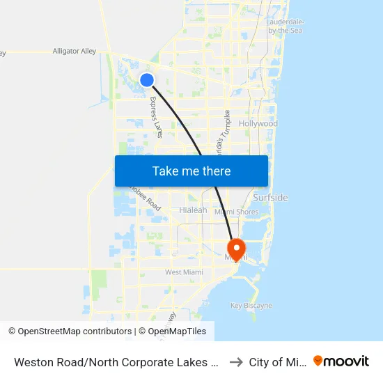 Weston Road/North Corporate Lakes Boulevard to City of Miami map