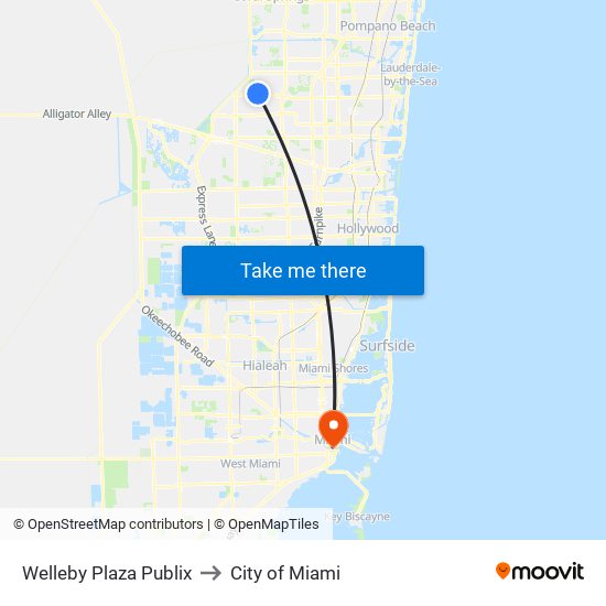 Welleby Plaza Publix to City of Miami map