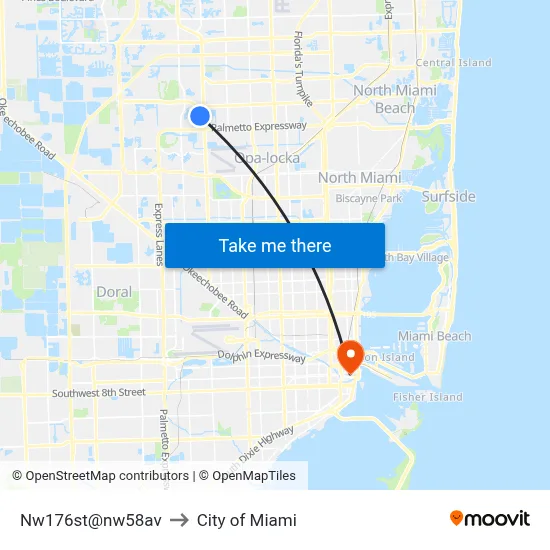 Nw176st@nw58av to City of Miami map