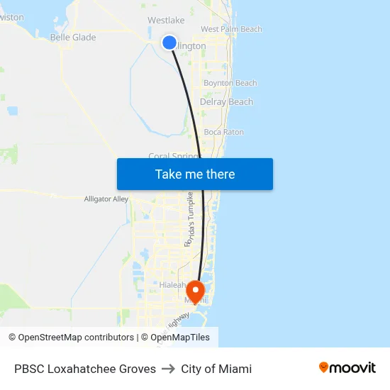 PBSC Loxahatchee Groves to City of Miami map