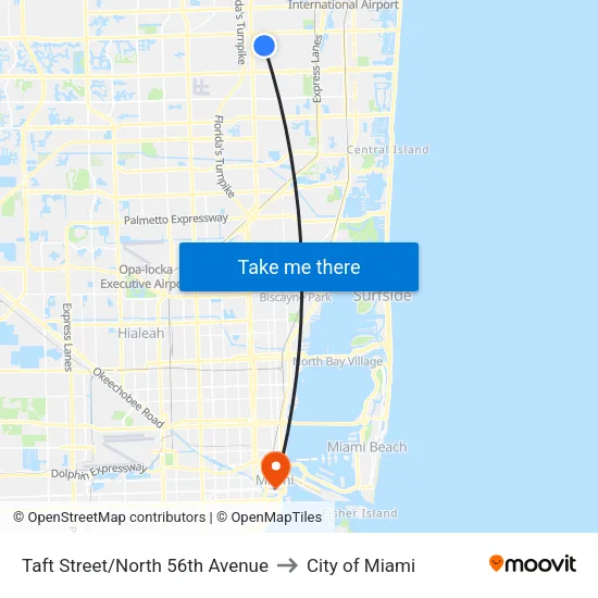 Taft Street/North 56th Avenue to City of Miami map
