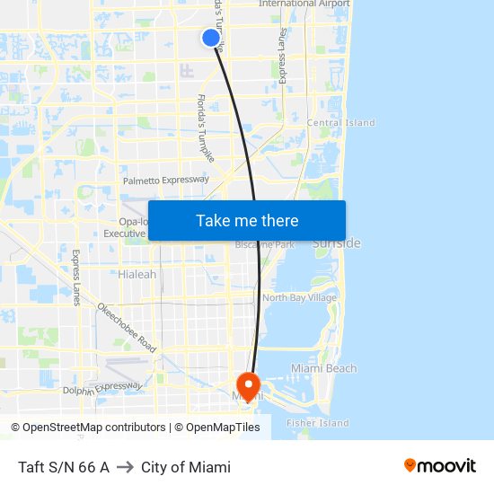 TAFT S/N 66 A to City of Miami map